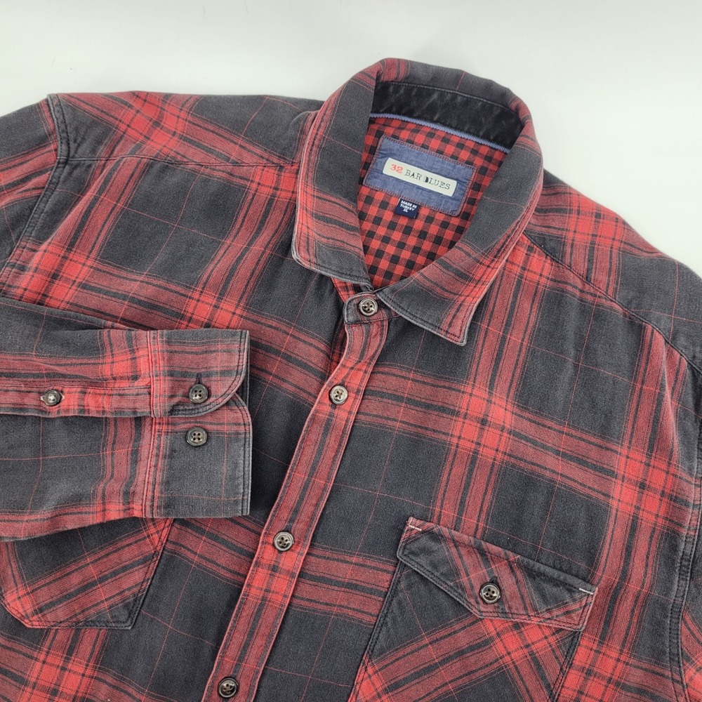 32‎ Bar Blues Mens XL Red Plaid Flannel Long Sleeve Button Down Shirt Turkey